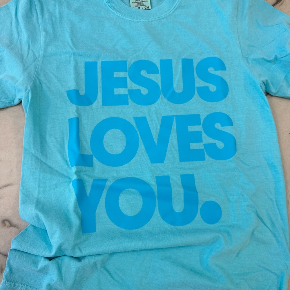 Comfort Colors Blue Tee - Jesus Loves You